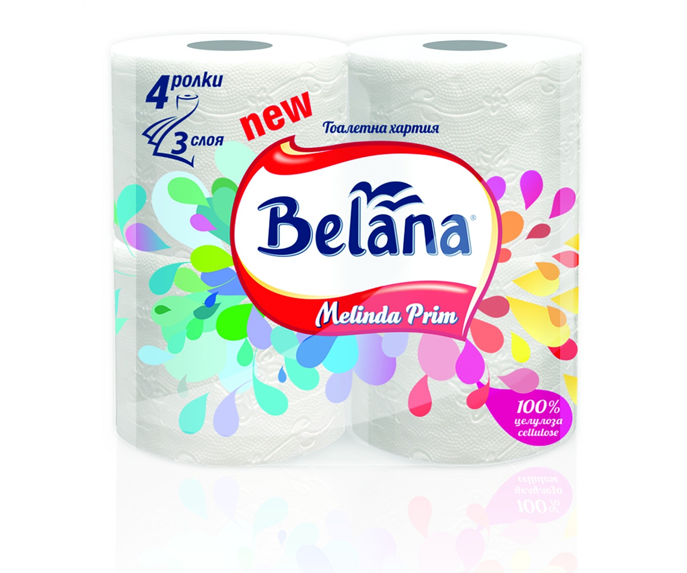 Тоалетна хартия Белана Мелинда Прим, 4 ролки, 100% целулоза, 3 пласта, 95 къса