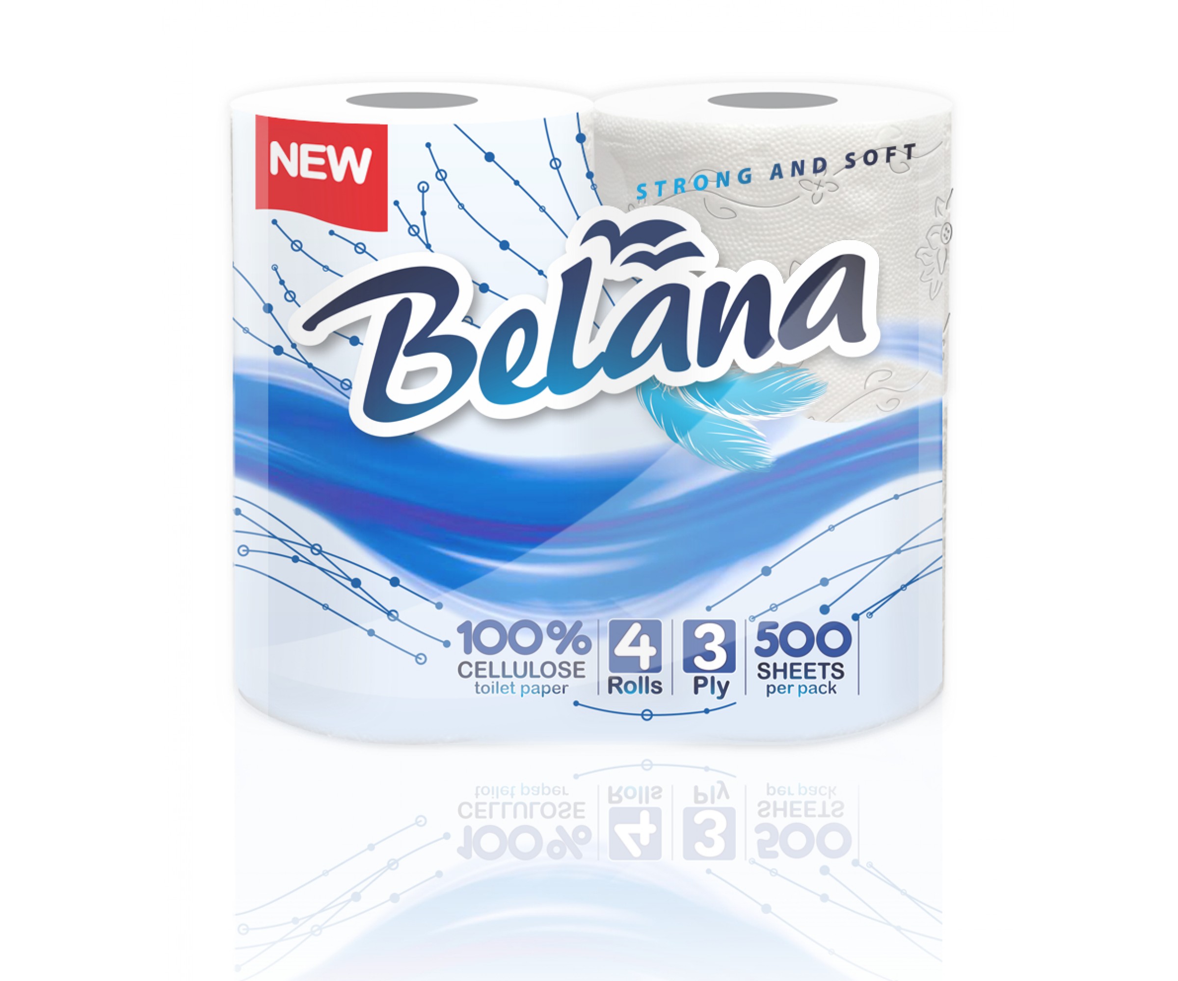 Тоалетна хартия Белана синя, 4 ролки, 100% целулоза, 3 пласта, 125 къса